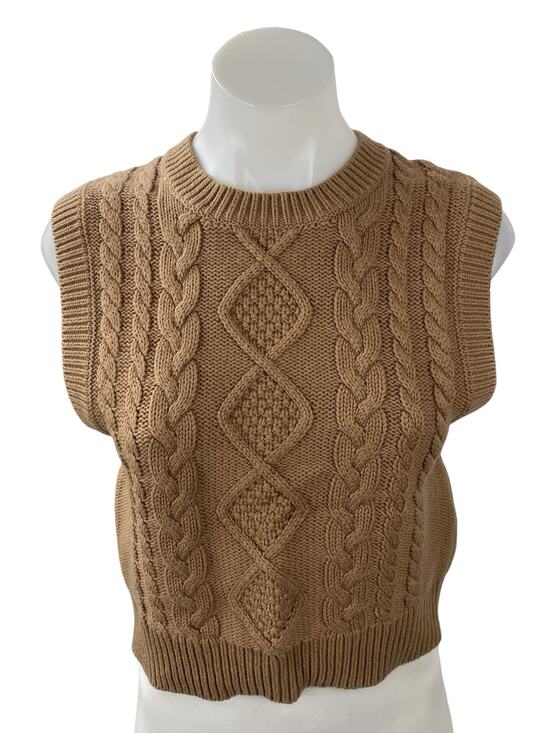 Aritzia Sweaters - Aritzia Wilfred Women's Tan Wool Cable Knit Sleeveless Sweater Vest Top Size XS
